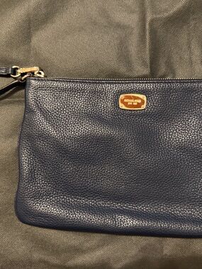 Michael Kors Navy Pebbled Leather Wristlet with Gold Hardware